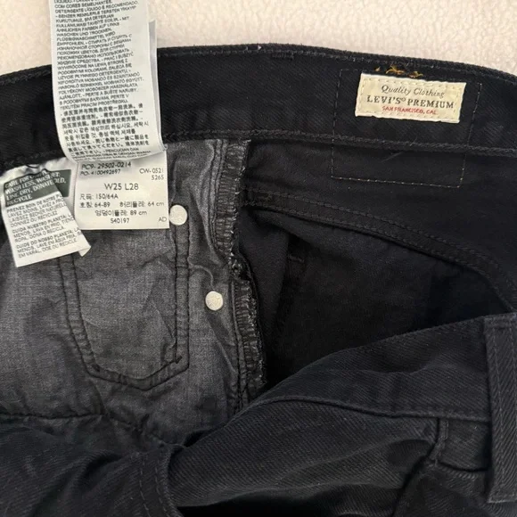 Levi's 501 S Skinny Premium Black 100% Cotton Jeans Size 25 x 28 - Picture 3 of 10